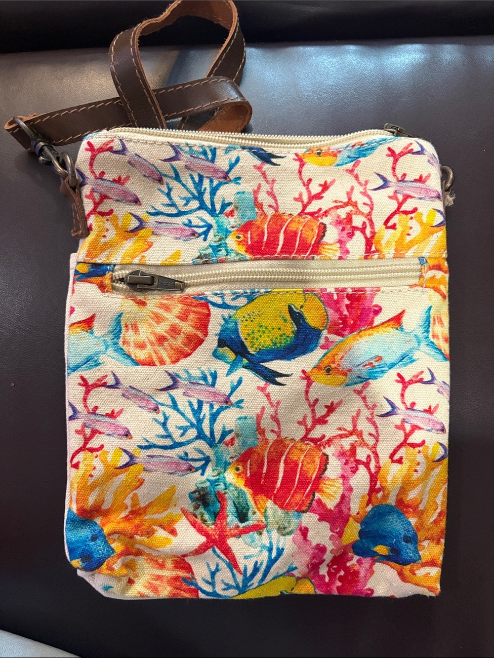 Tropical Fish Canvas Crossbody Bag - Multicolor
